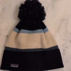 Patagonia Blue and Cream Striped Winter Hat